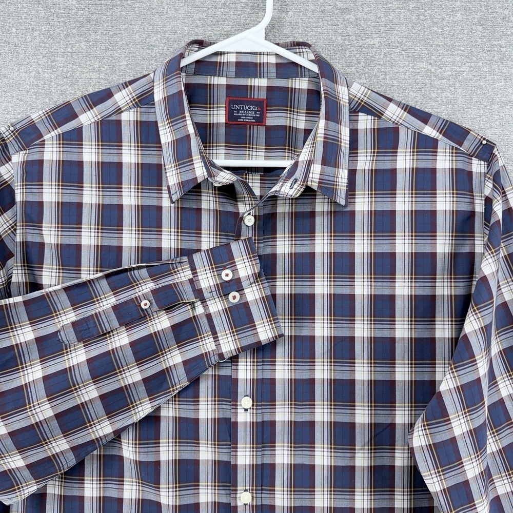 UNTUCKit Barossa Relaxed Fit Shirt Men Size XXL Plaid Blue Wrinkle Free Casual